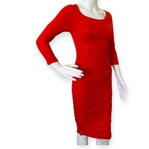 Red-Orange scrunched Bodycon Dress
